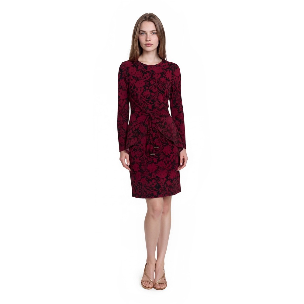 NWT Michael Kors Dress Women's Medium Raspberry Black Floral Faux Wrap